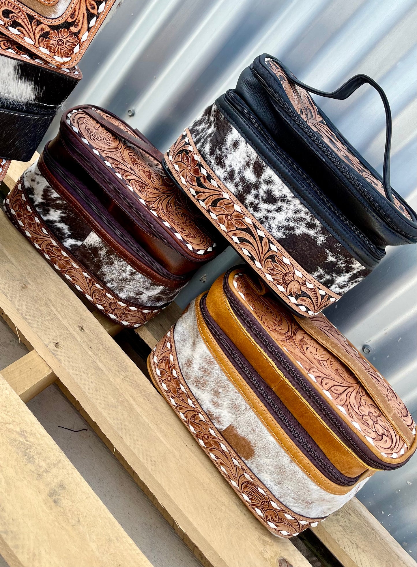 AE9190 Charlotte Tooled Leather hide Cosmetic Case