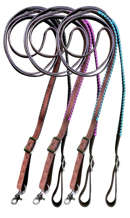 19698 Rawhide and Aqua Laced Reins