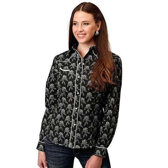 1-50-086-705BL Roper Women's Five Star LS Shirt Black