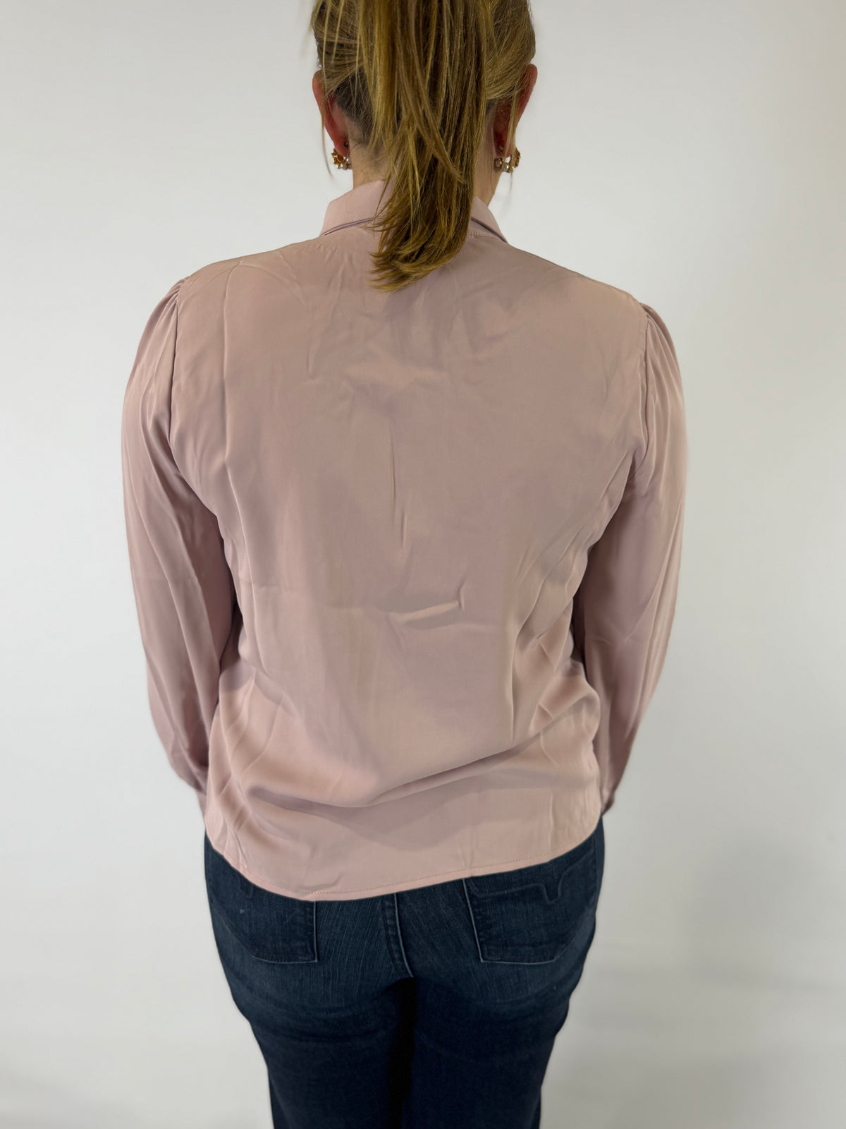 VT81416 Collared Tie Neck Button Blouse - Blush