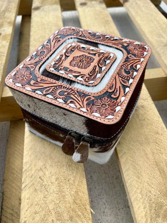 AE2721 Celia Tooled Leather hide Jewellery Case