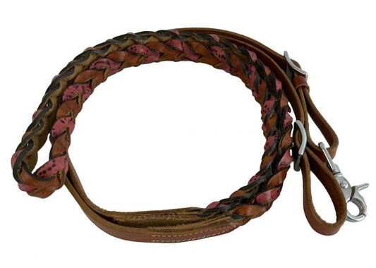 33980 (5649) Showman Miracle Braid Leather Contest/Roping Reins