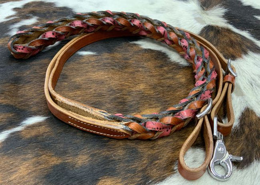 33980 (5649) Showman Miracle Braid Leather Contest/Roping Reins