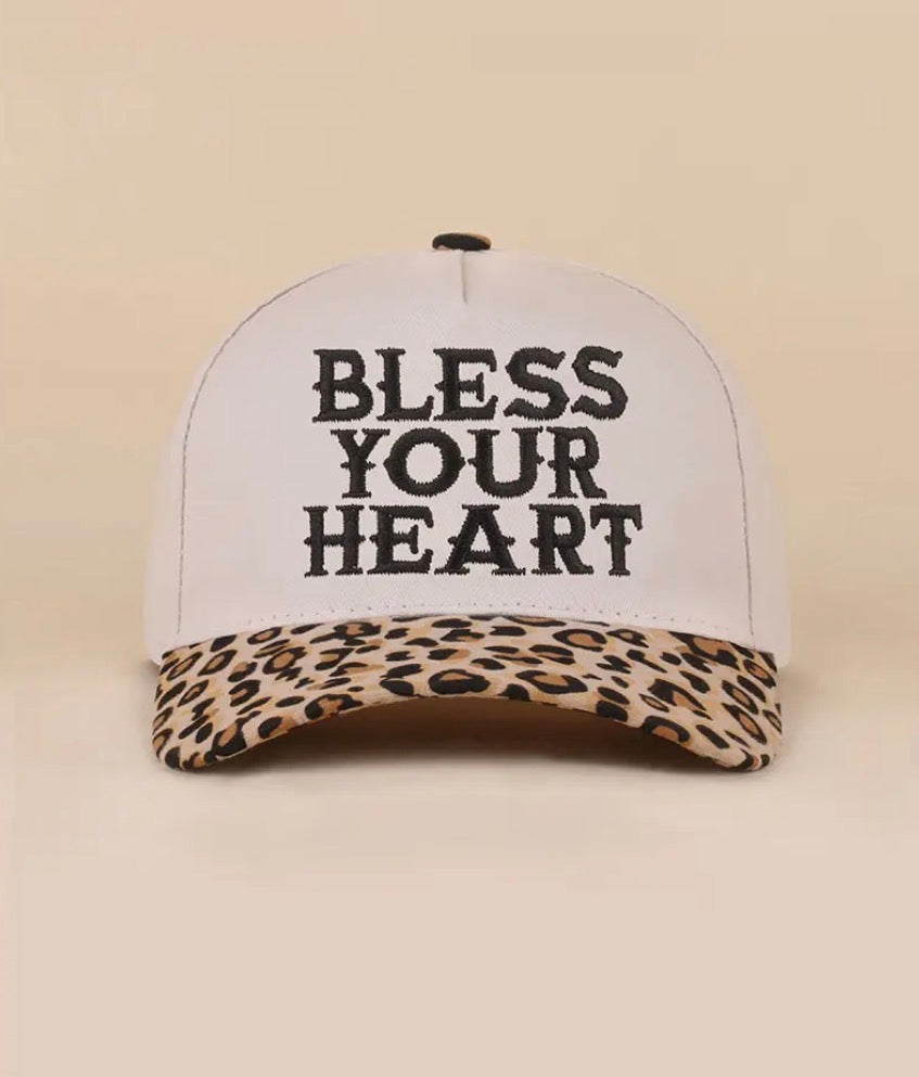 Z1B-U767LEOP Bless your heart embroidered Tab Embroidered Trucker Cap