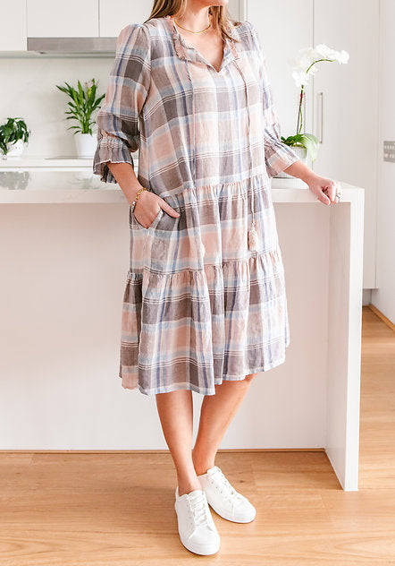 SPA388-3 Gingham Women's Multi Check Dress