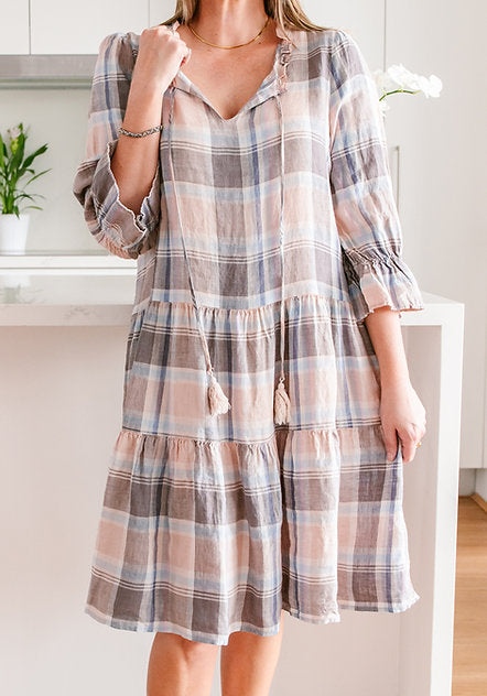 SPA388-3 Gingham Women's Multi Check Dress
