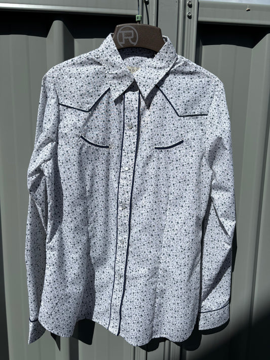 01-050-0086-0565 Roper Women's LS White & Blue Floral LS Shirt