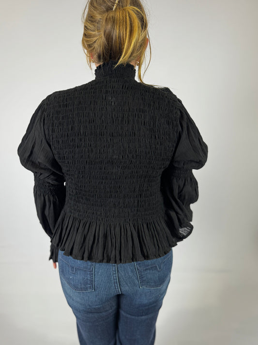 LJC129 LJC Violet Shirred Top Seerucker - Black