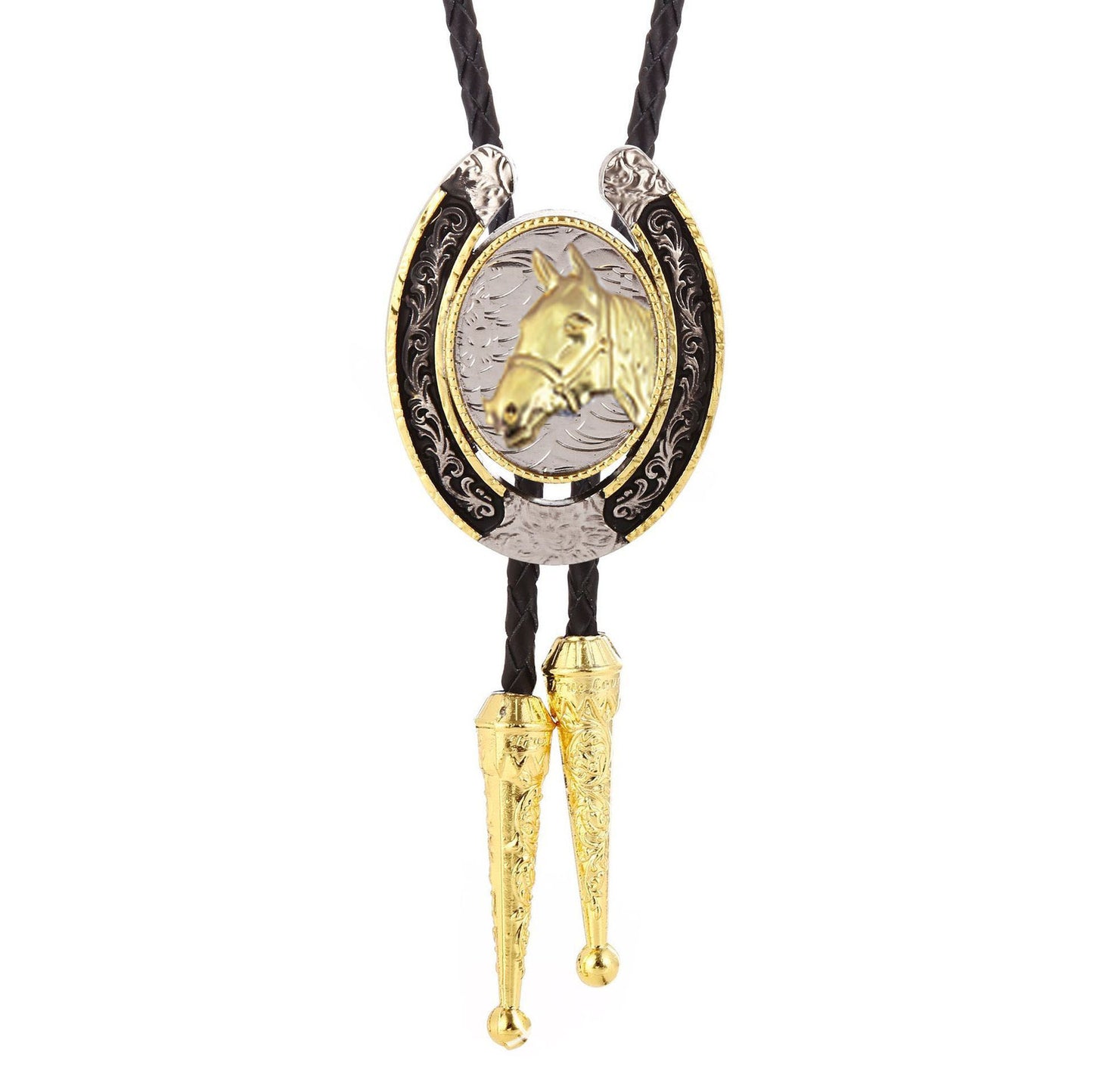 BOLO-06 Brigalow Oval Horse Head Horse Shoe Gold & Black