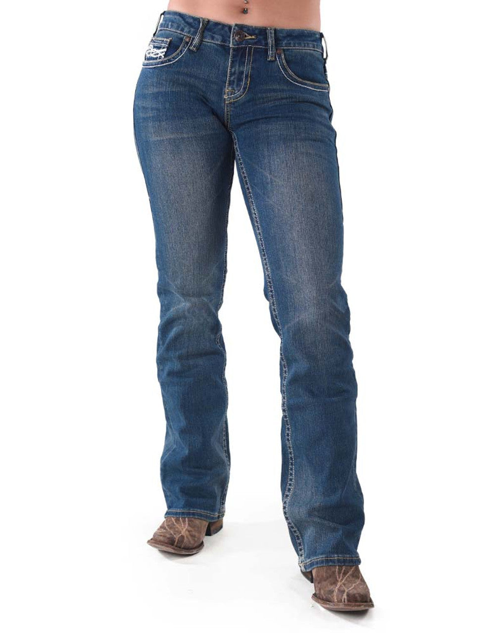 C01-DFMIH0-BLU Cowgirl Tuff Women's "Don't Fence In" Jean's XL Long