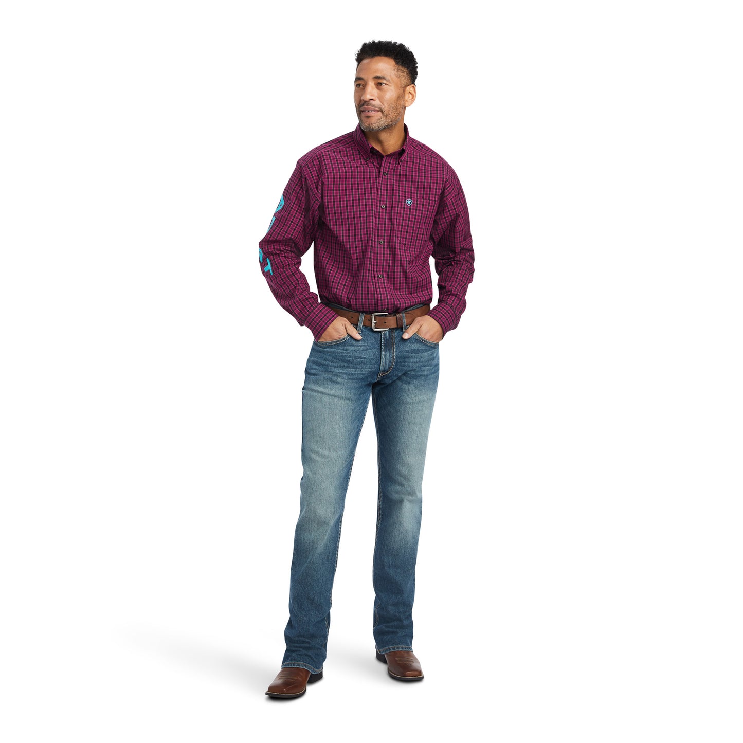 10042355 Ariat Mns Pro Series Team Cooper Classic LS Shirt Beet Red