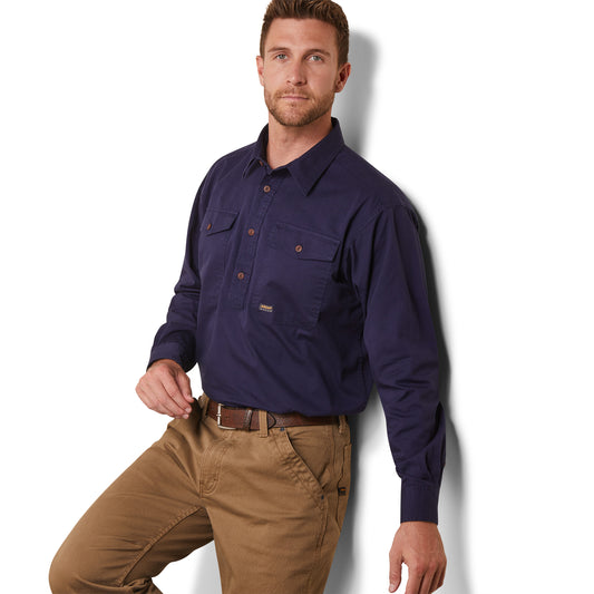 10042860 Ariat Mns Rebar Half Button LS Workshirt Navy