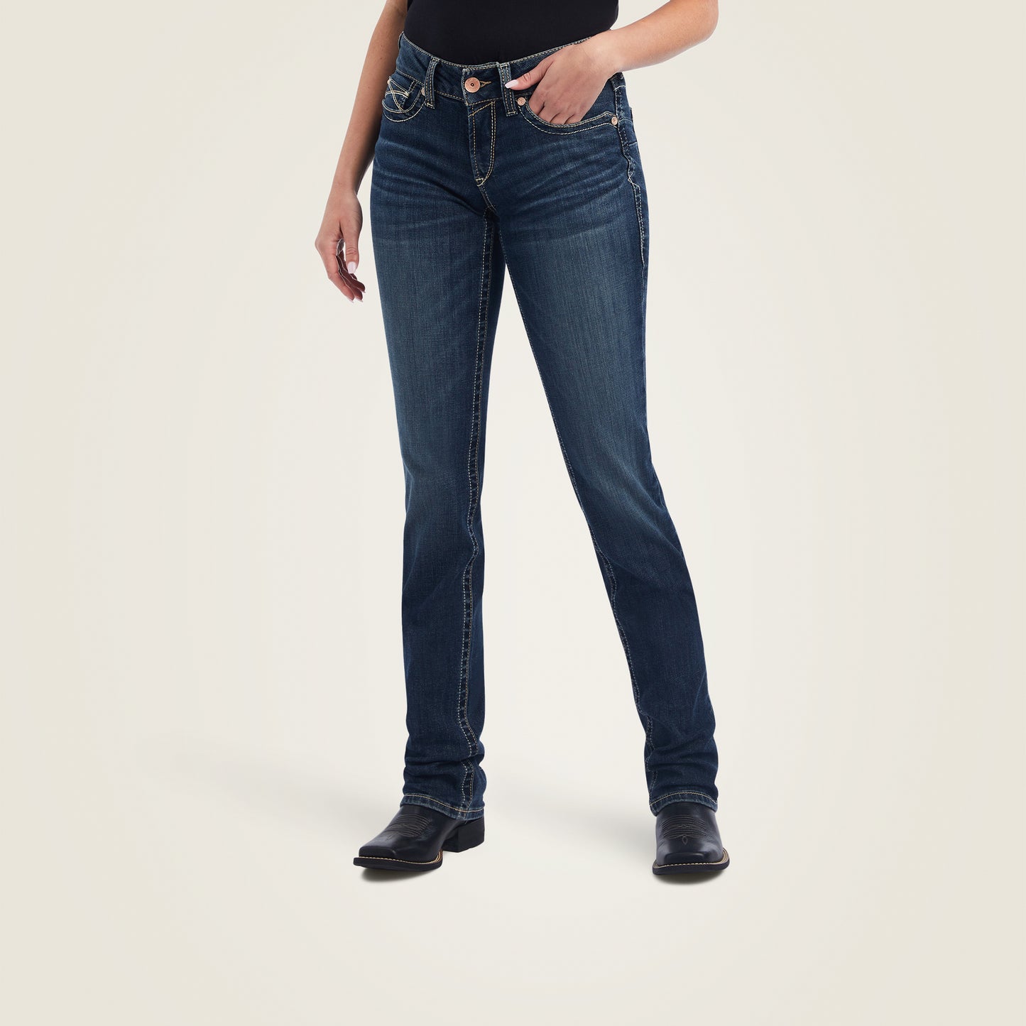 10042182 Ariat Wms Real Mid Rise Straight Leg Freesia Pasadena