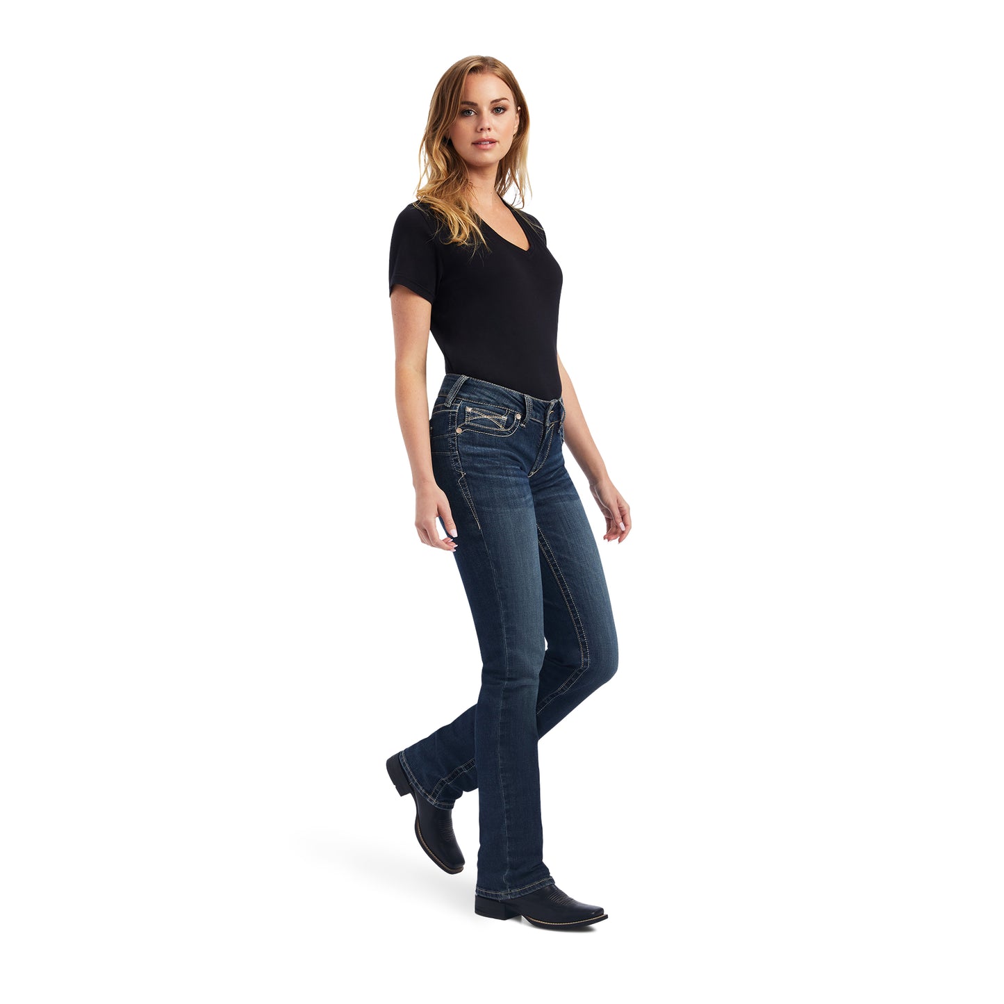 10042182 Ariat Wms Real Mid Rise Straight Leg Freesia Pasadena