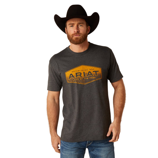 10047887 Ariat Men's Quadrangle SS T Shirt Charcoal Heather