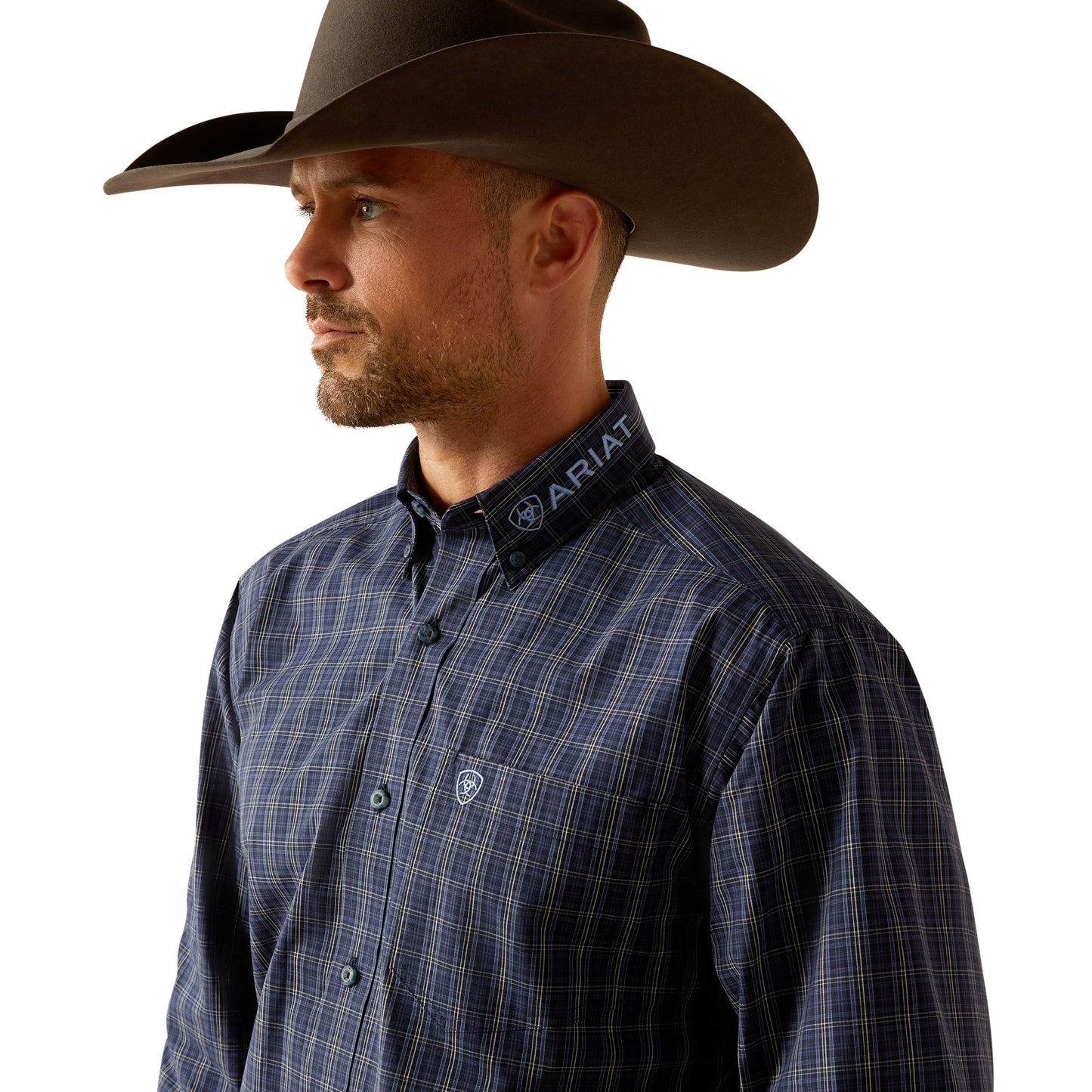 10052338 Ariat Men's Pro Series Team Kolt LS Shirt Navy Blue/Light Blue