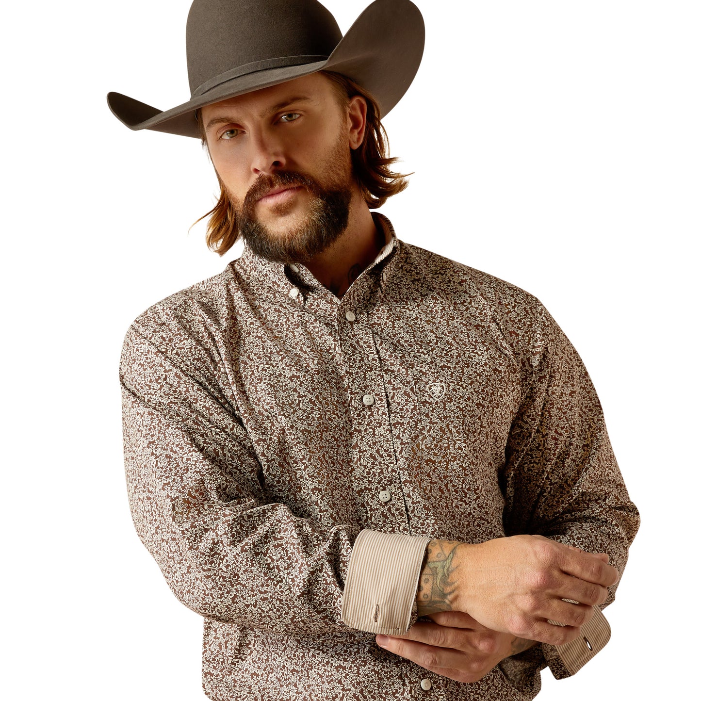 10052376 Ariat Men's Wrinkle Free Graysen LS Shirt Brown