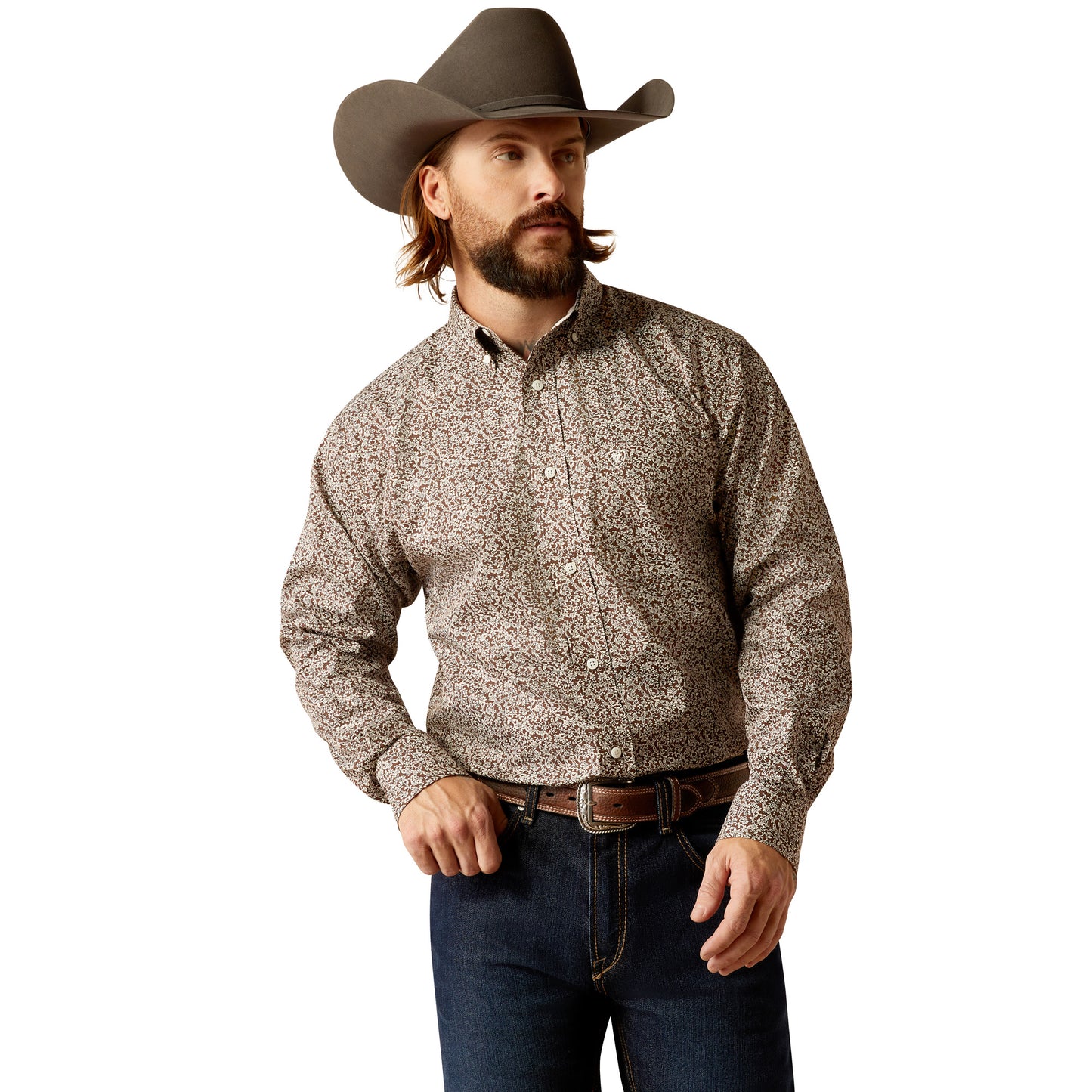 10052376 Ariat Men's Wrinkle Free Graysen LS Shirt Brown