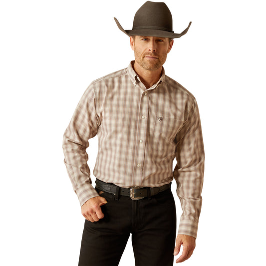 10053907 Ariat Men's Wrinkle Free Flemming Fitted Shirt Brown Check