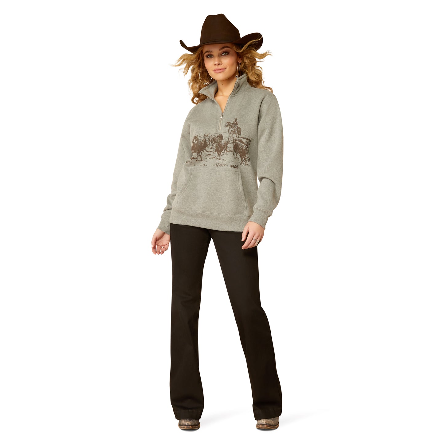 10052000 Ariat Women's 1/2 Zip Sweatshirt Heather Grey