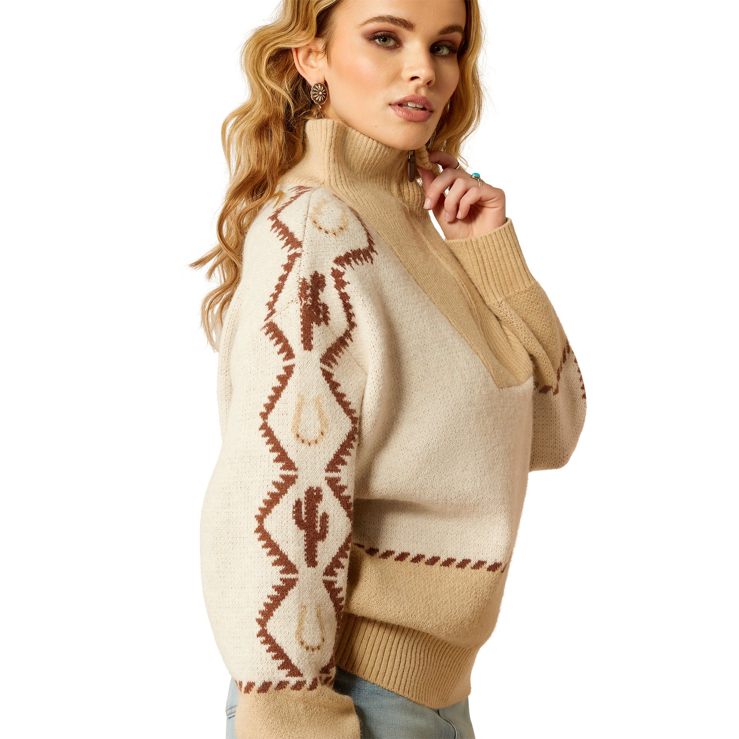 10052607 Ariat Women's Wild West Sweater Summer Sand/Irish Cream