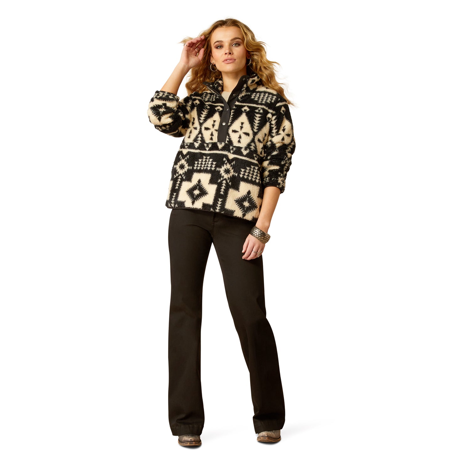 10053010 Ariat Women's Berber Snap Front Sweatshirt Winslow Southwest Print