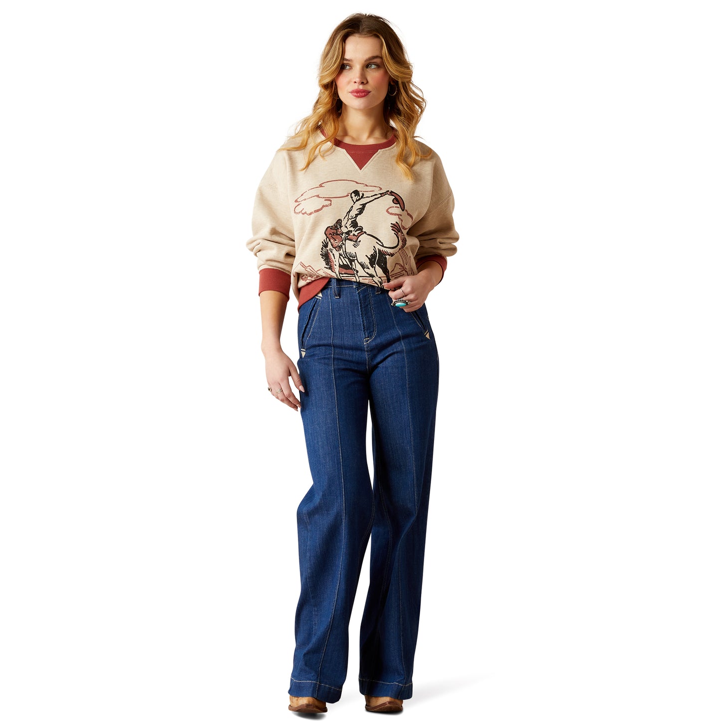 10053885 Ariat Women's Roughstock Oversized Crew Sweatshirt