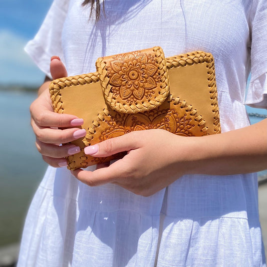 22665 Flower wallet leather - Tan