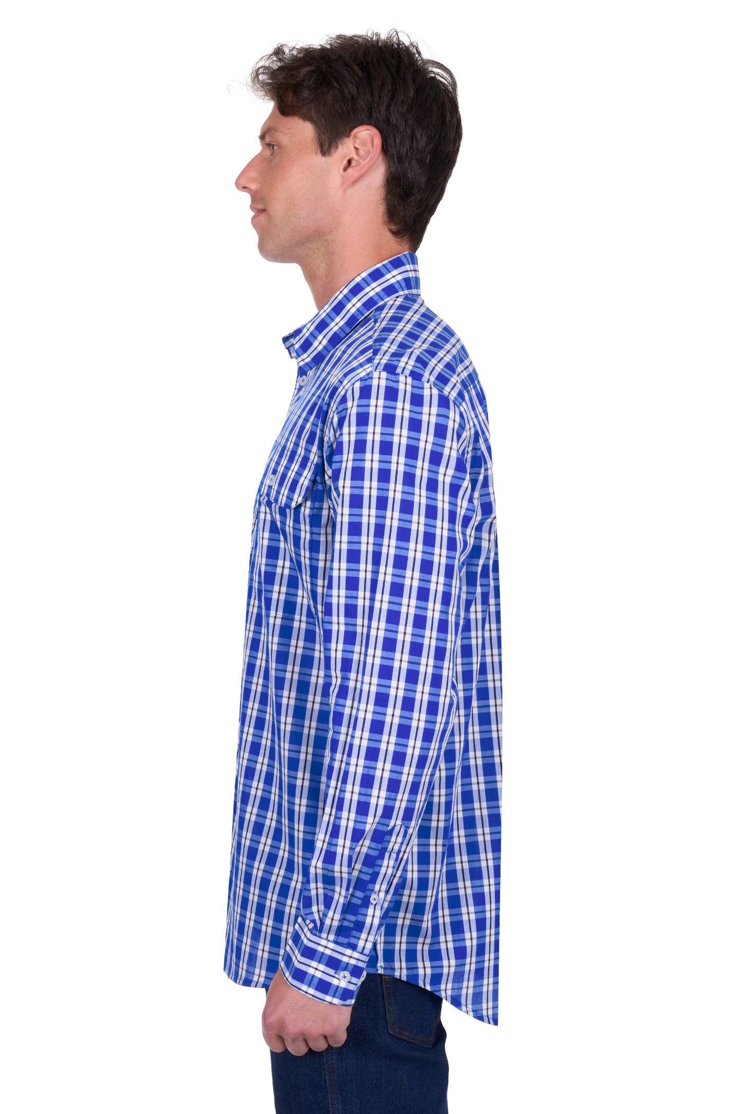 H5S1126188 Hard Slog Men's Levers 1/2 PLKT LS Shirt Royal/ White