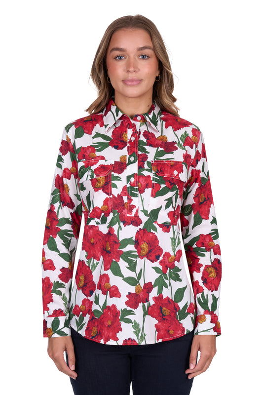 H5S2101126 Hard Slog Women's Zoe 1/2 Placket LS Shirt