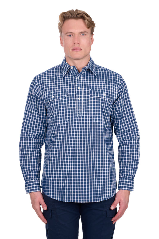 H6W1126185 Hard Slog Men's Alden 1/2 PLKT LS Shirt Navy/White