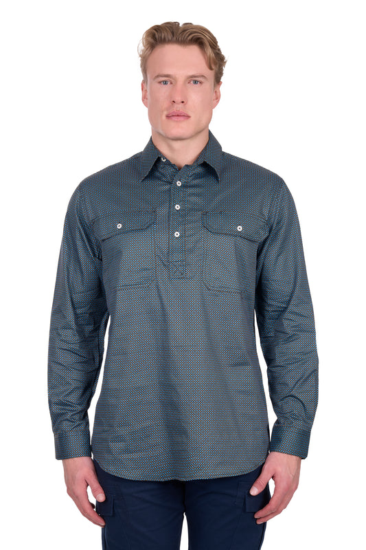 H6W1126186 Hard Slog Men's Blake 1/2 PLKT LS Shirt Black/Blue