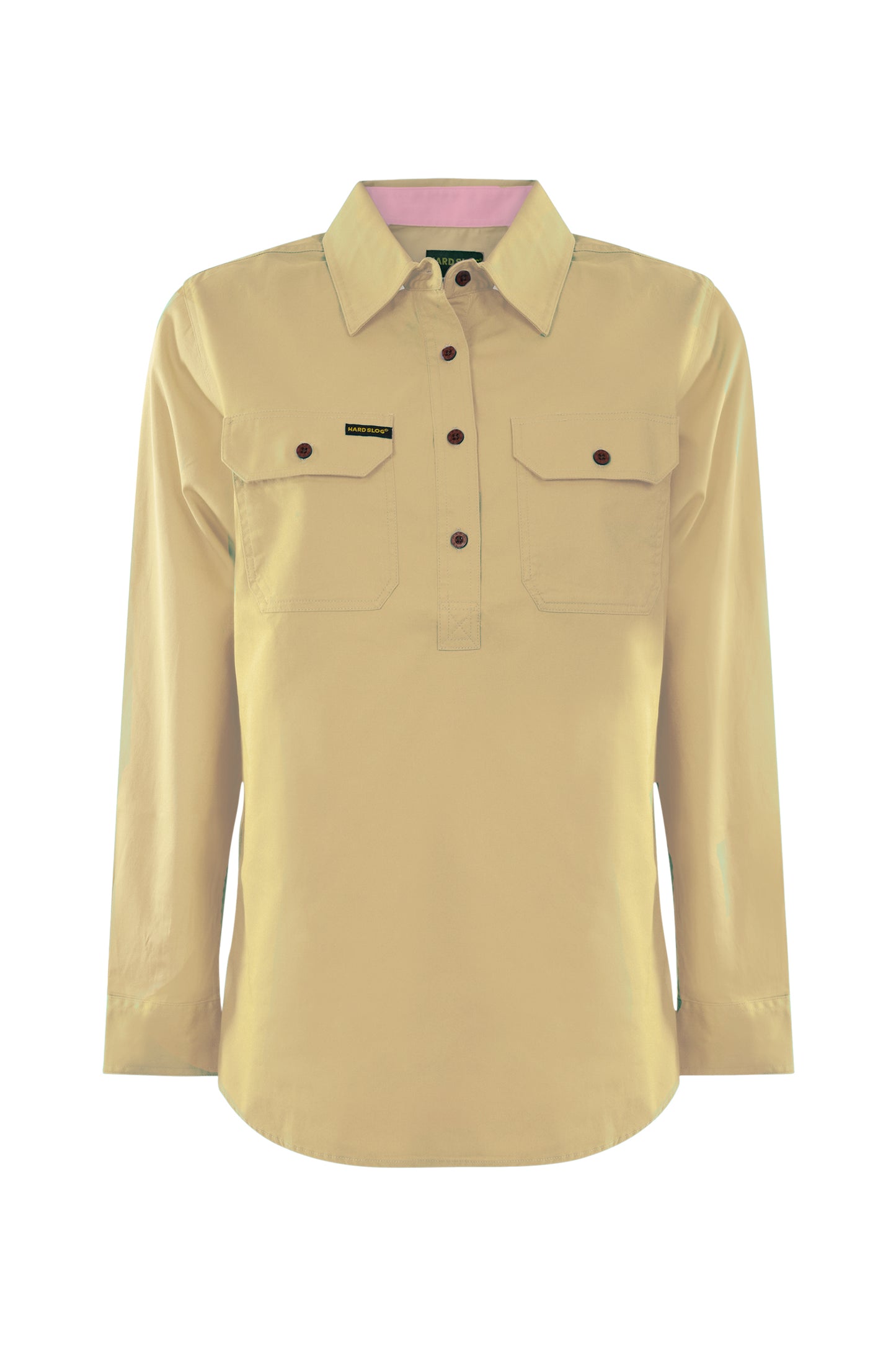 HCP2105002 Hard Slog Women's Light Cotton LS Shirt 1/2 Button Yellow