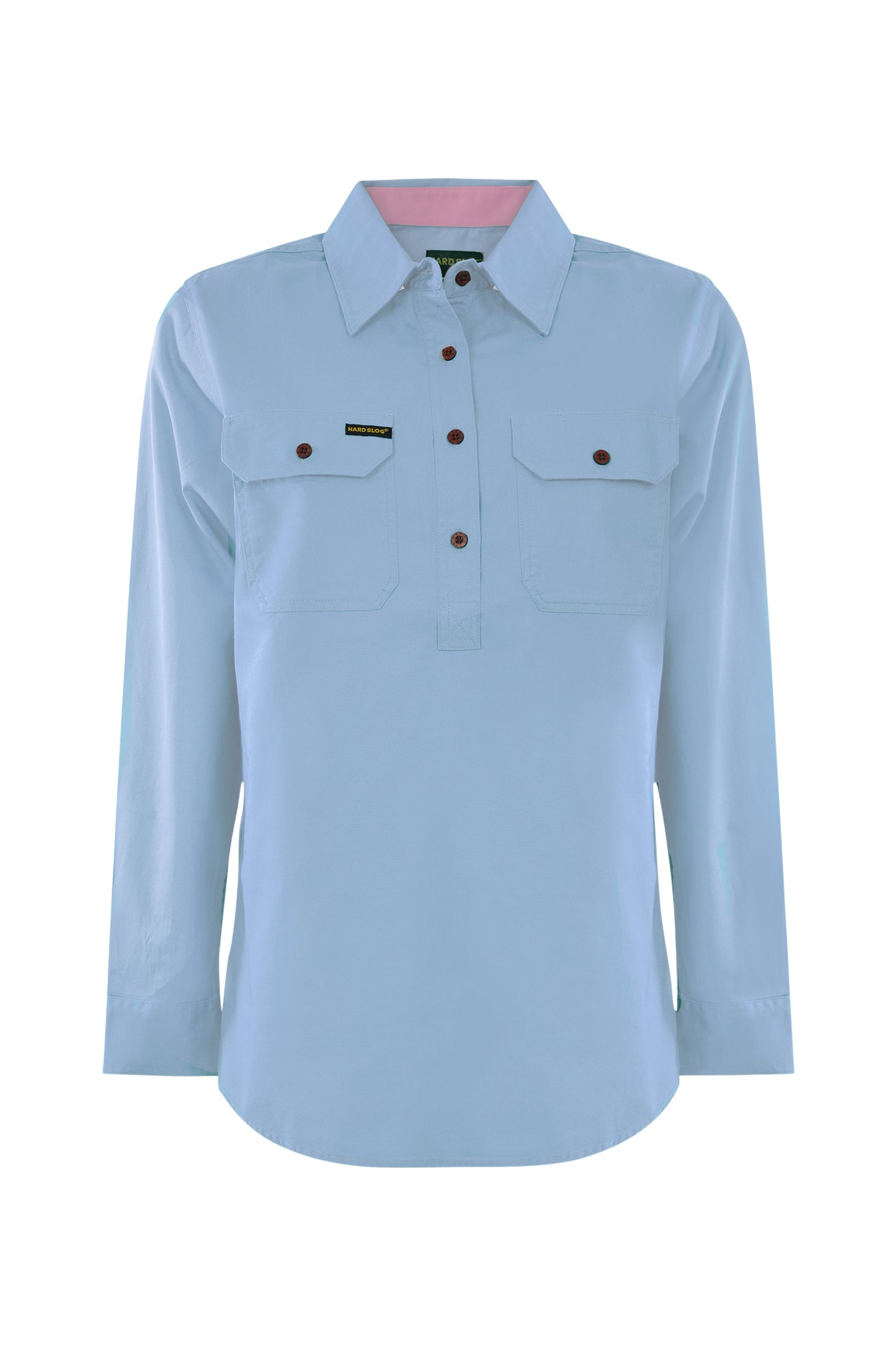 HCP2105002 Hard Slog Women's Light Cotton LS Shirt 1/2 Button Pale Blue