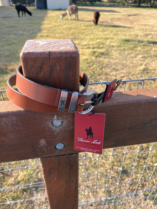 TCP1974BEL  Thomas Cook Narrow Silver Twin Keeper Belt Rich Tan