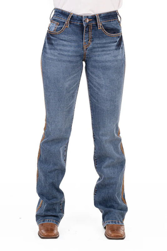 SR2161 Hitchley & Harrow Women's Comfort Cut High Rise Greeley Tan Jean 38Leg