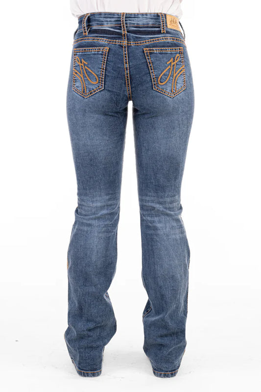 SR2161 Hitchley & Harrow Women's Comfort Cut High Rise Greeley Tan Jean 35Leg