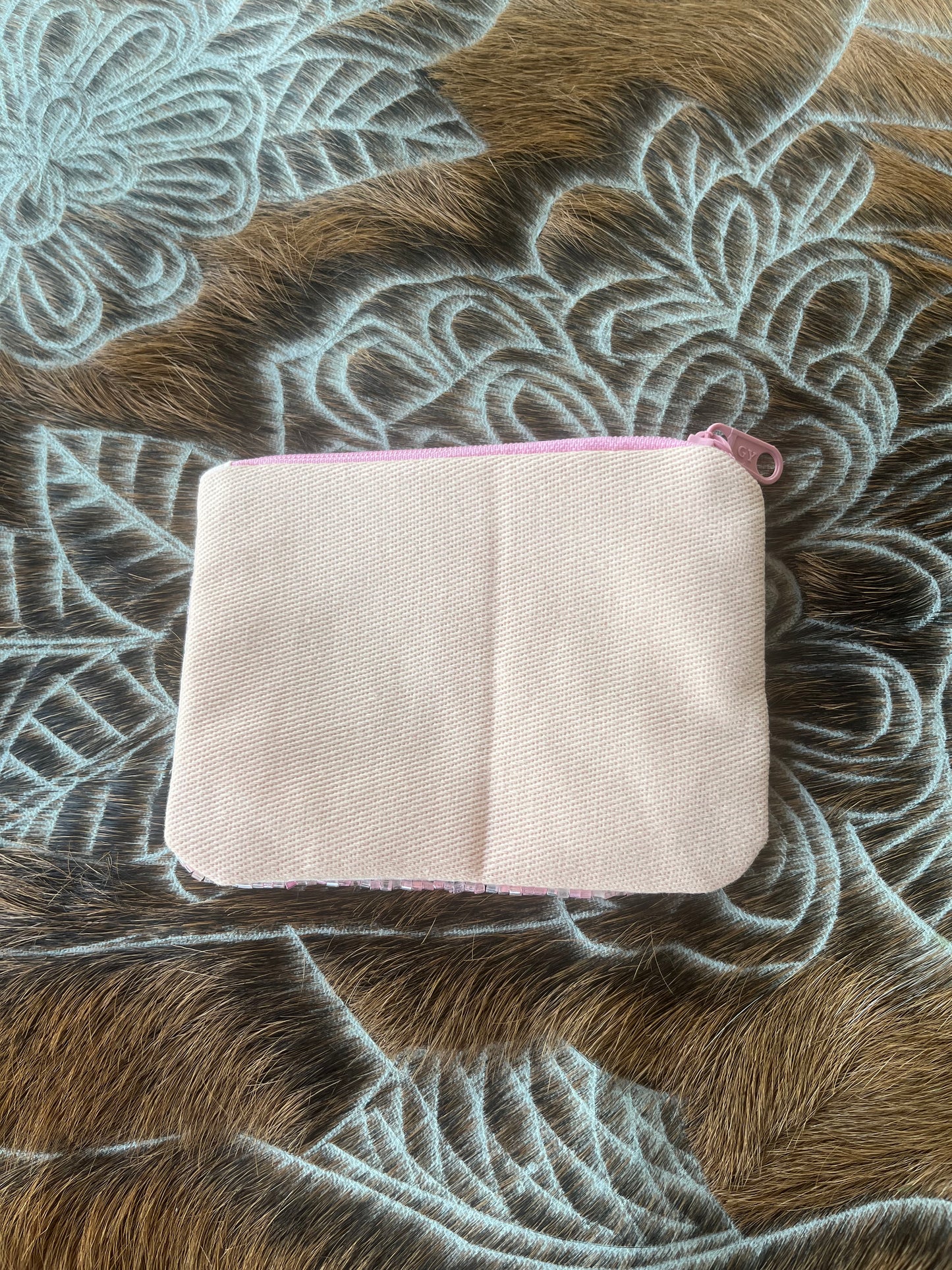 60-0190 USA Pink Beaded Boots Coin Purse