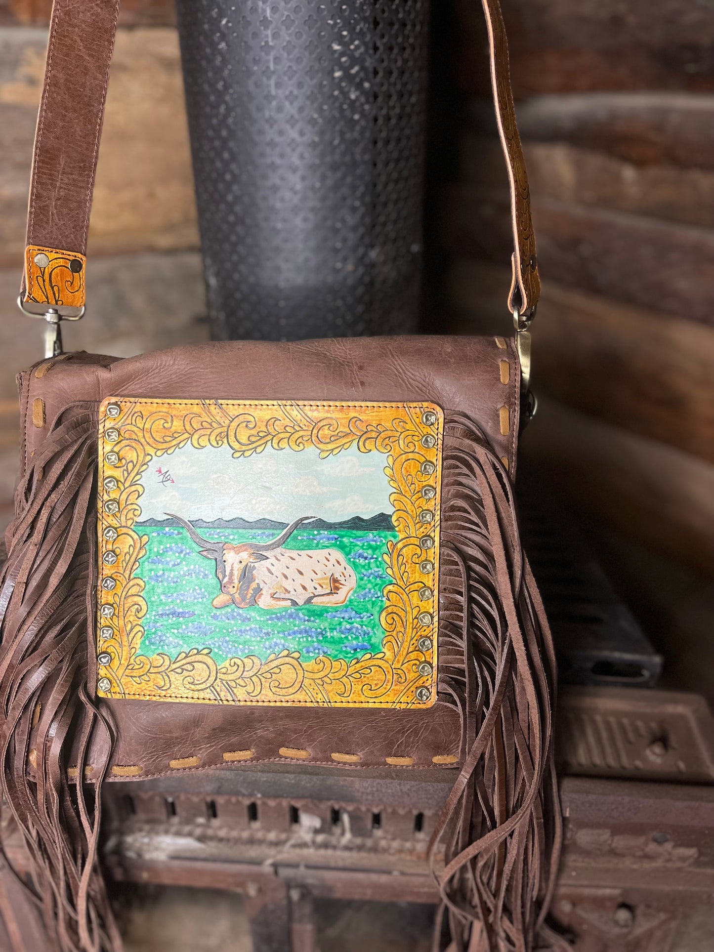 ADBGM109R36 USA Hand Painted Longhorn Handbag