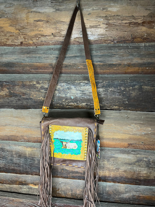 ADBGM109R36 USA Hand Painted Longhorn Handbag