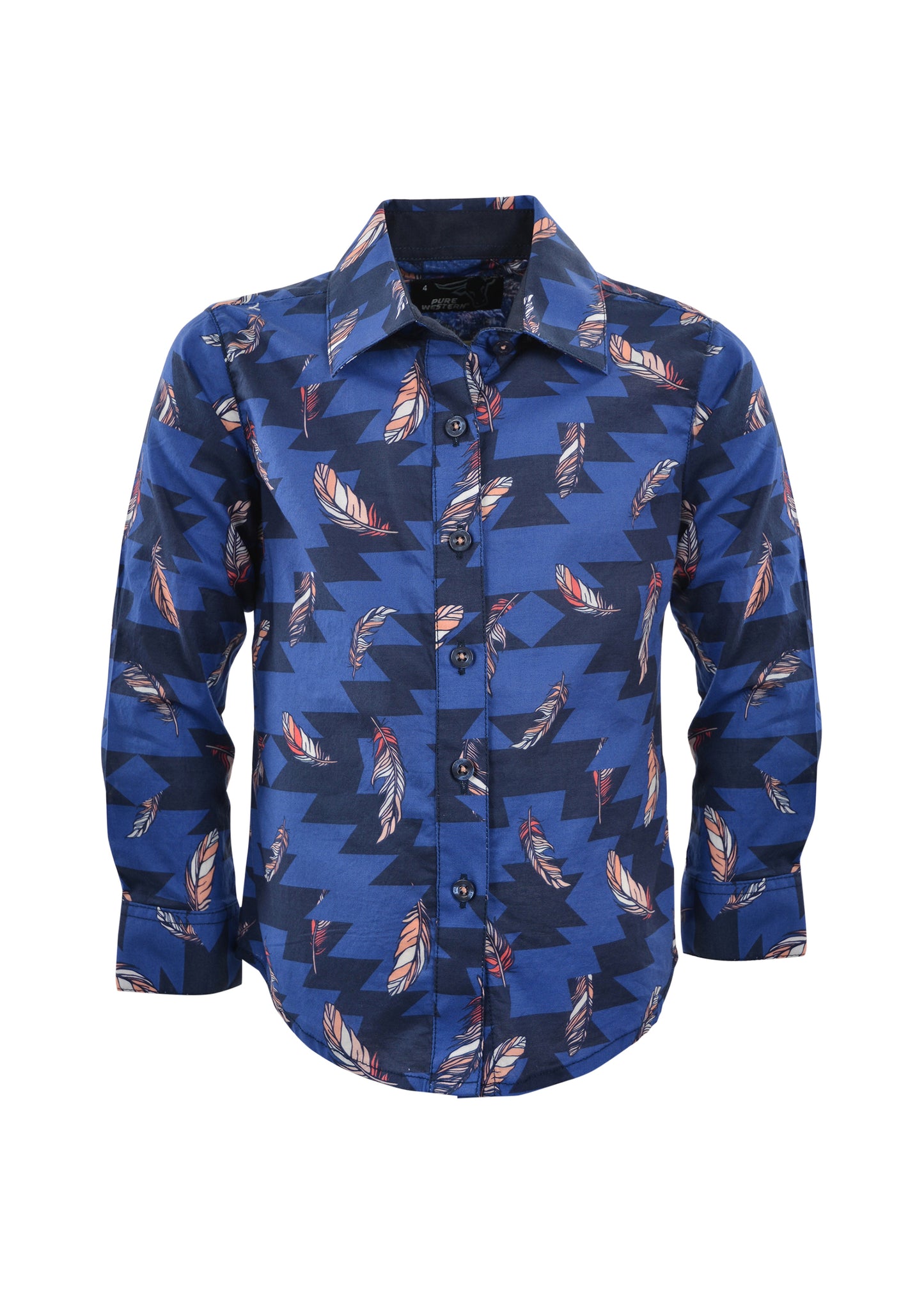 P1S5102480 Pure Western Girl's Blue LS Feathered Shirt