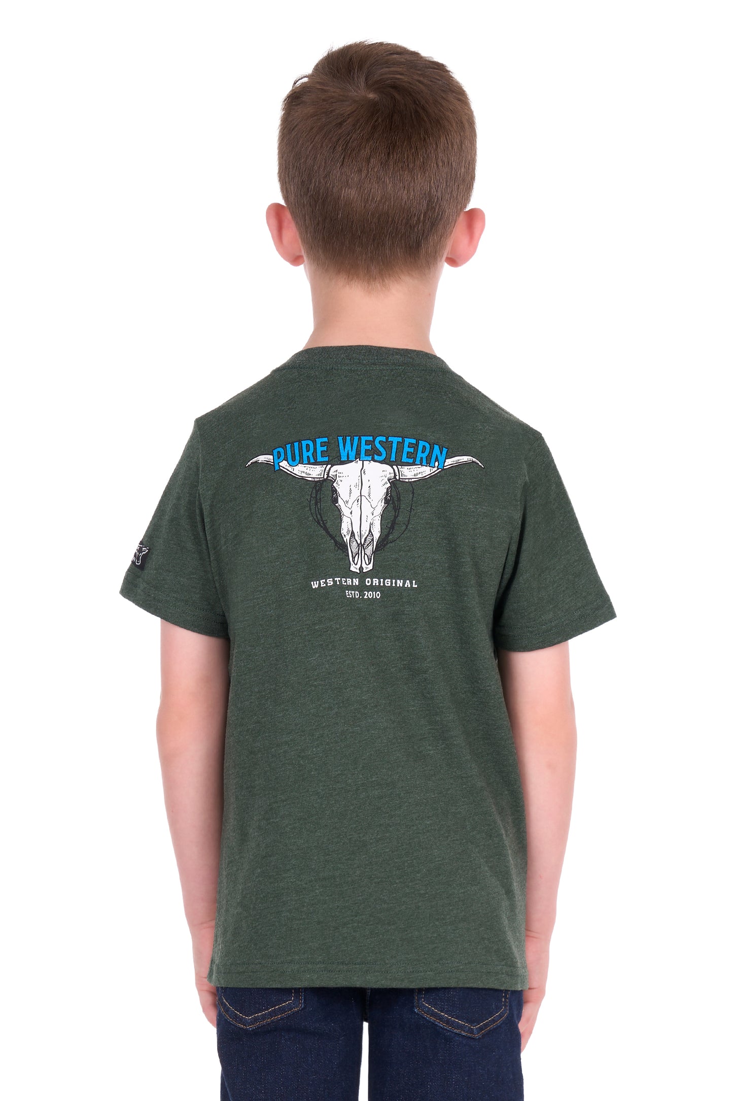 P6S3503313 Pure Western Boy's Tony SS Tee Green Marble
