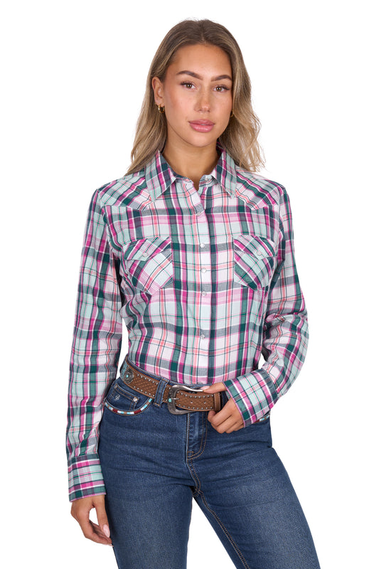P6W2127200 Pure Western Nicola LS Shirt Pink/Turquoise