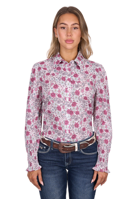 P6W2140201 Pure Western Marsha LS Shirt White/Pink
