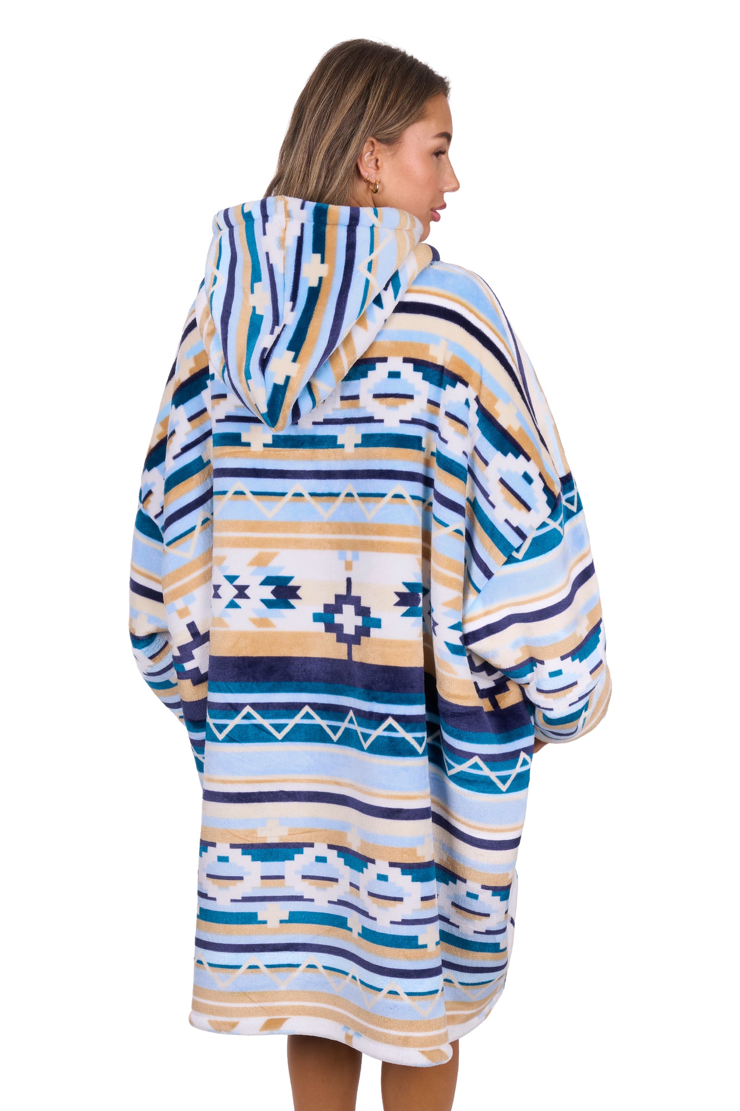 P6W2935SNU Pure Western Aztec Snuggle Hoodie Natural/Blue