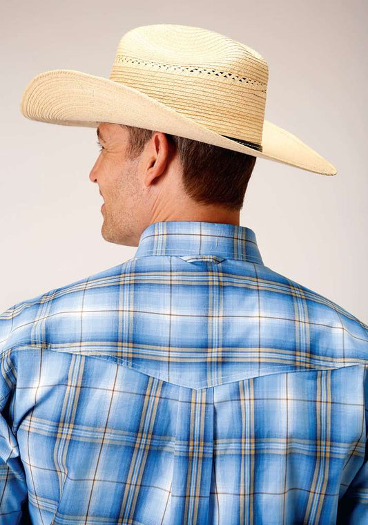 03-001-0378-5013 Roper Mns Amarillo LS Plaid Blue