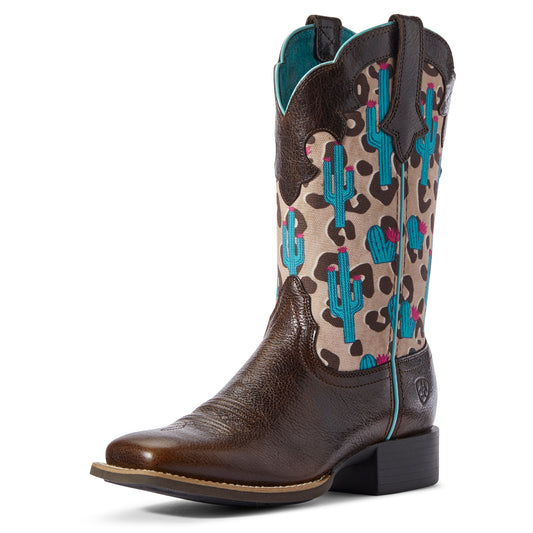10031581 Ariat Women's Round Up Willow Chocolate Chip/Leopard Cactus