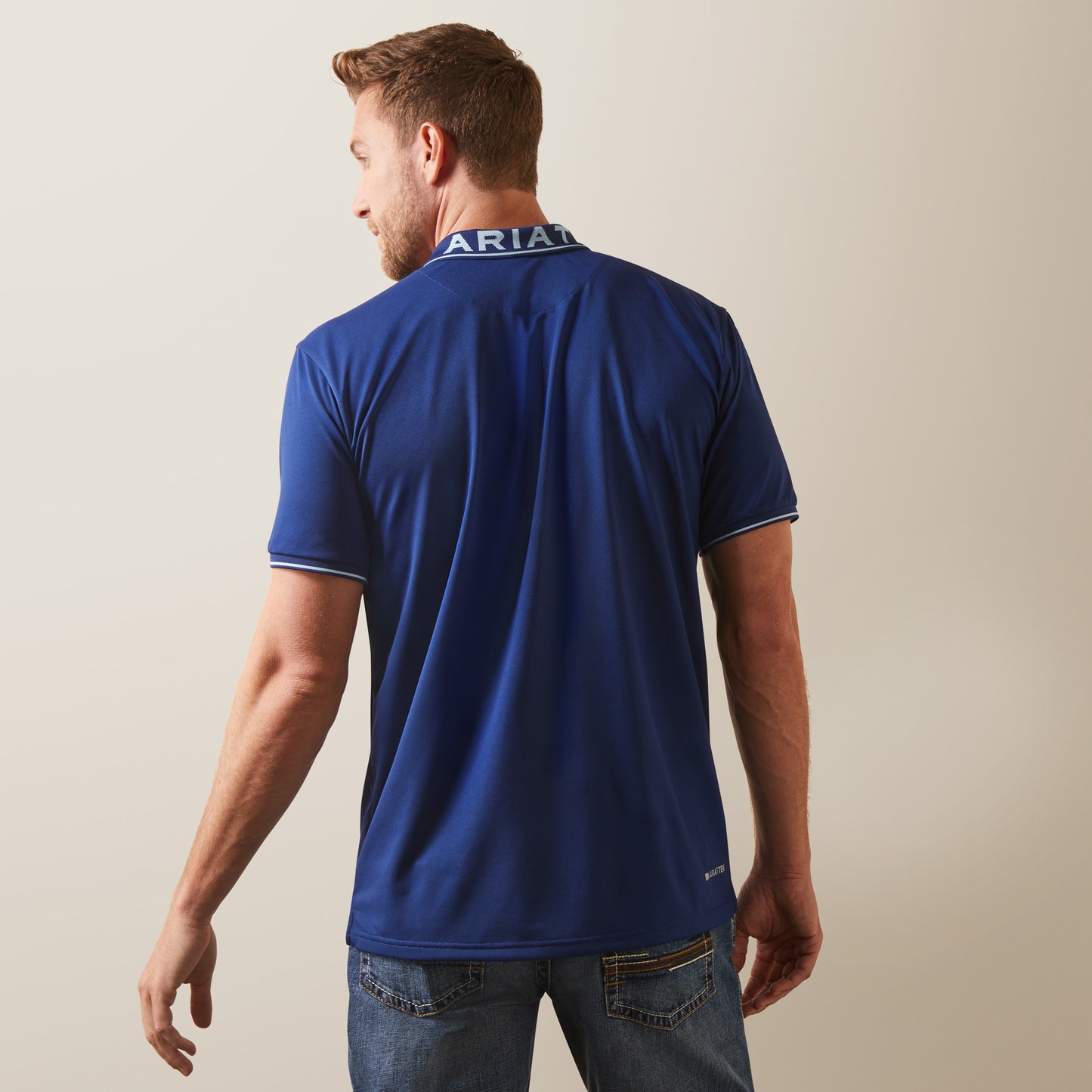 10044345 Ariat Mens Logo Fitted SS Polo Cloudburst Blue