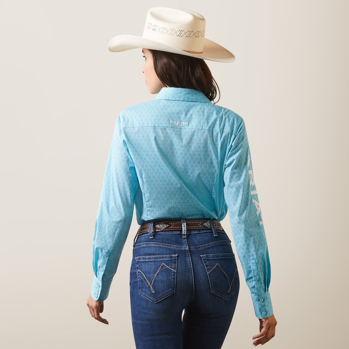 10043553 Ariat Wms Real Team Kirby Stretch LS Shirt Caidan Print