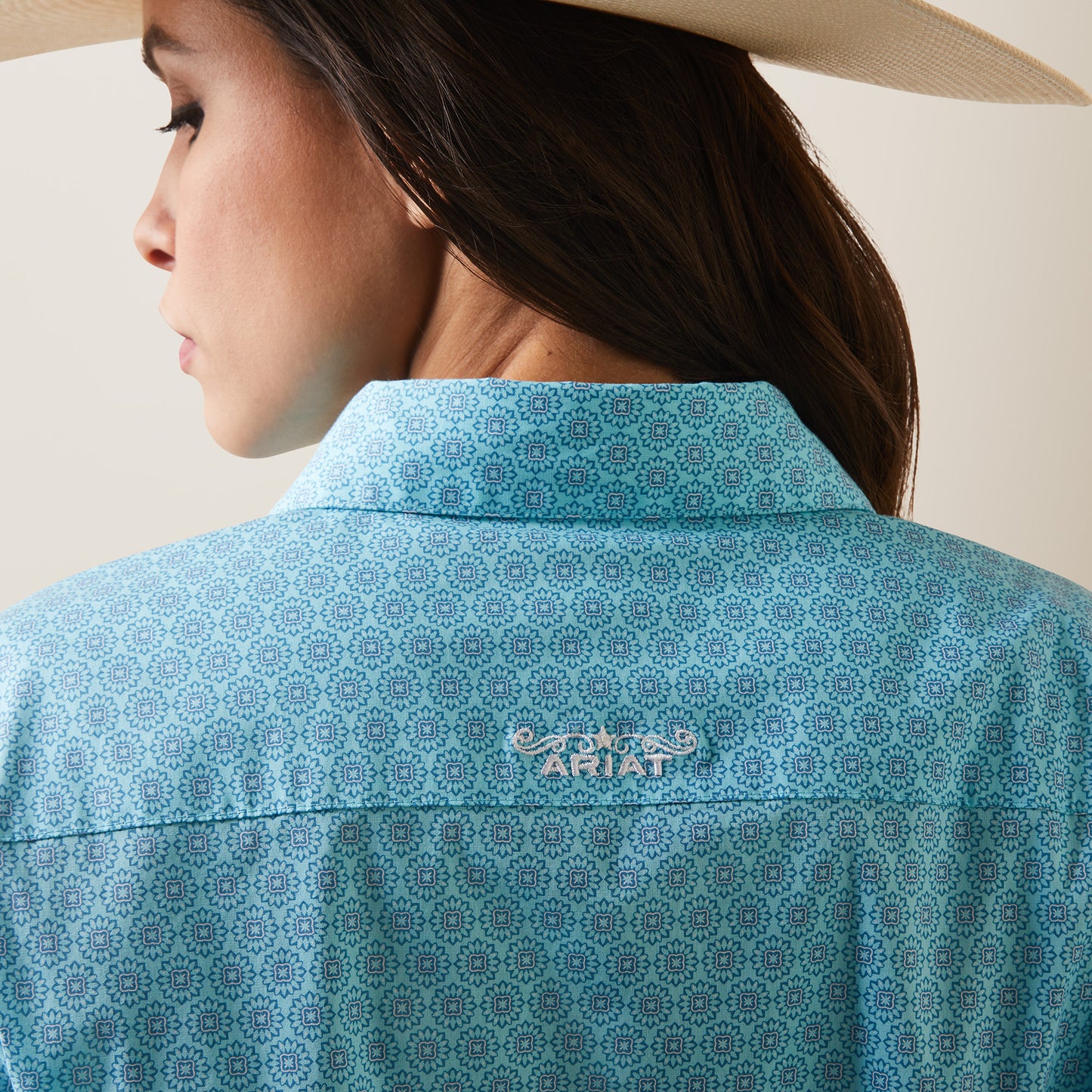 10043553 Ariat Wms Real Team Kirby Stretch LS Shirt Caidan Print